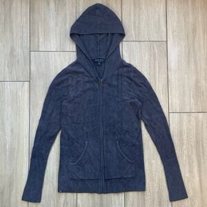 Barefoot Dreams CozyChic Lite Zip Hoodie Sweater Womens Medium Blue Gray